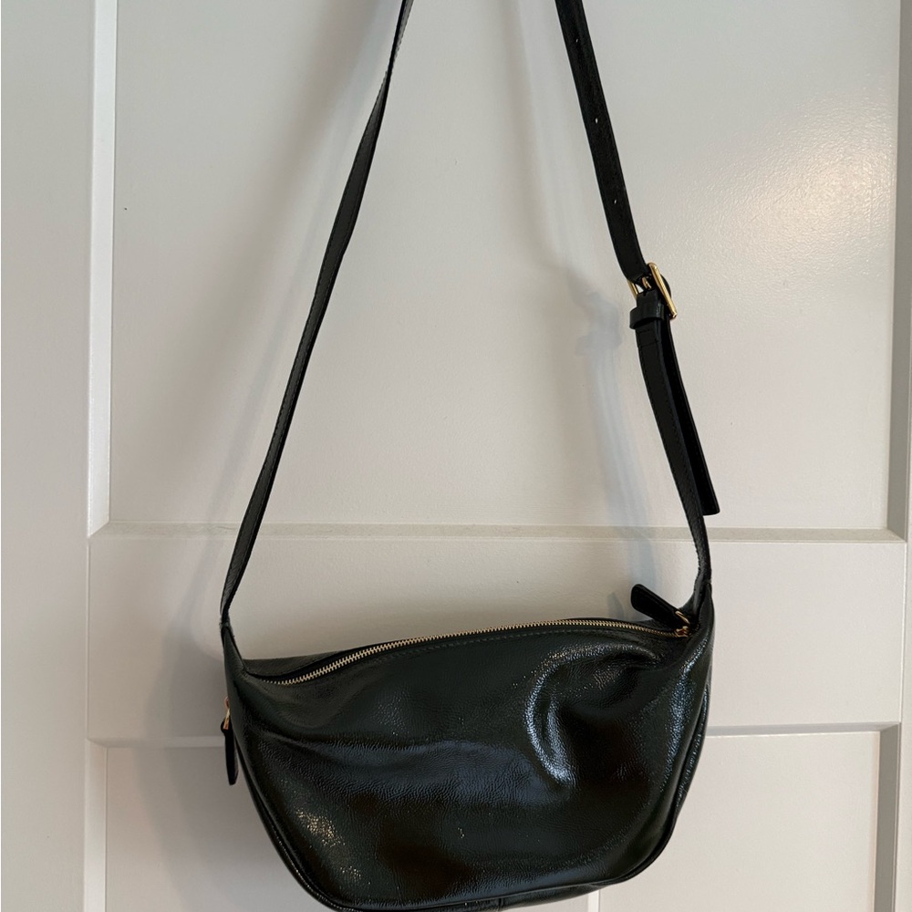 Madewell Green Patent Leather Crossbody with Gold-Tone Zip